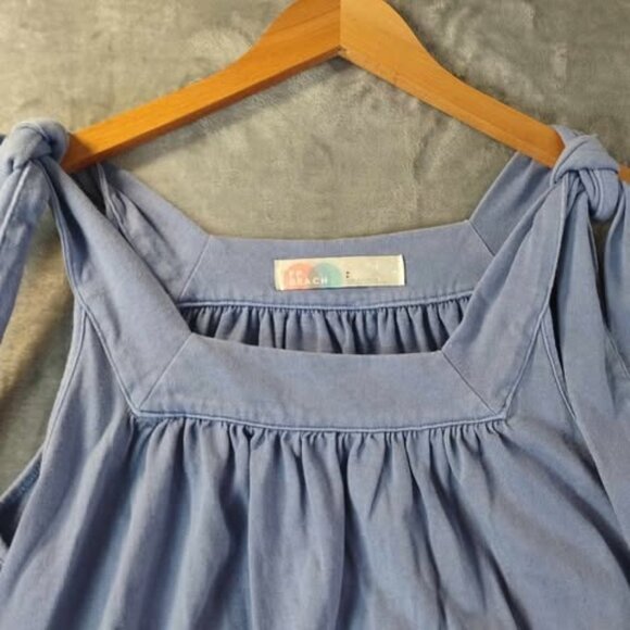 FP Beach Blue Tie Shoulder Dress S Soft 100% Cotton Boho Cottagecore Sundress‎ - Picture 5 of 10